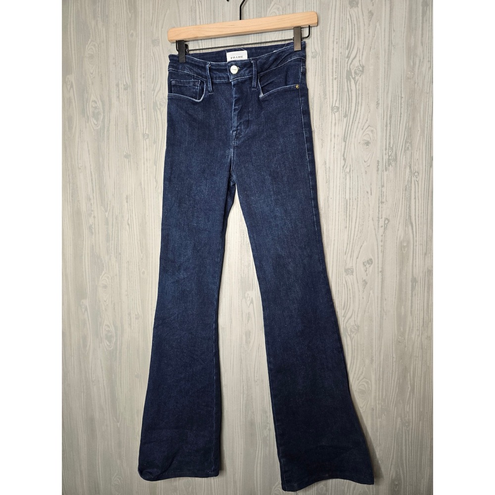 FRAME Le One Flare High Rise Jeans Dark Indigo Blue Size 1 Denim